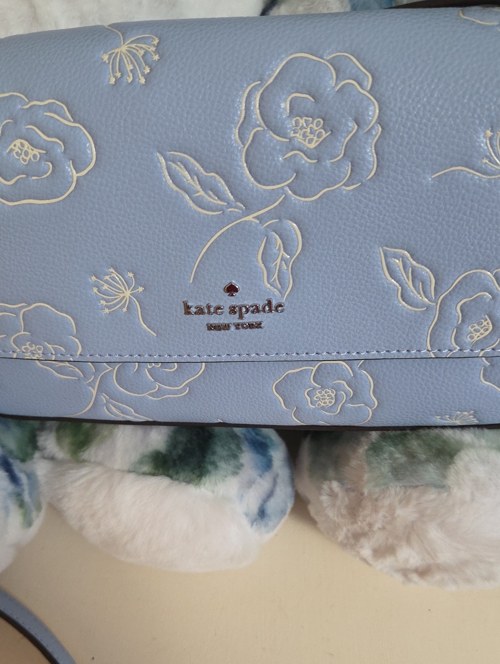 NWT kate spade light blue floral embossed crossbody bag with Silver accents